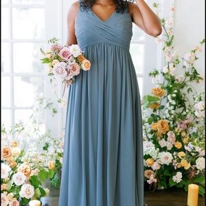 Revelry Zoe Chiffon Bridesmaid Dress in Dusty Blue - Size 12